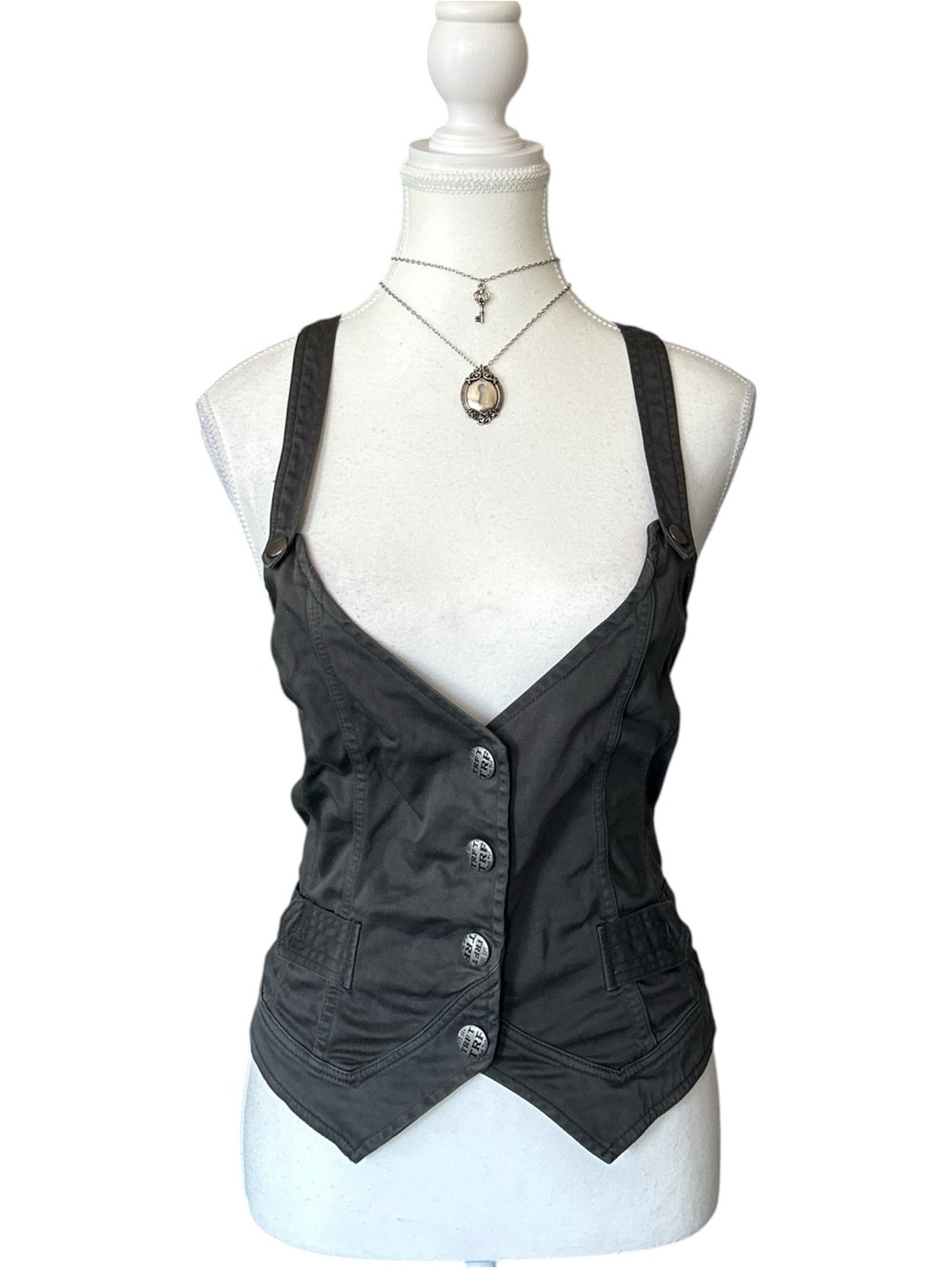 Y2K Grunge “TRF” Gray Button up Cargo Utility Style Vest